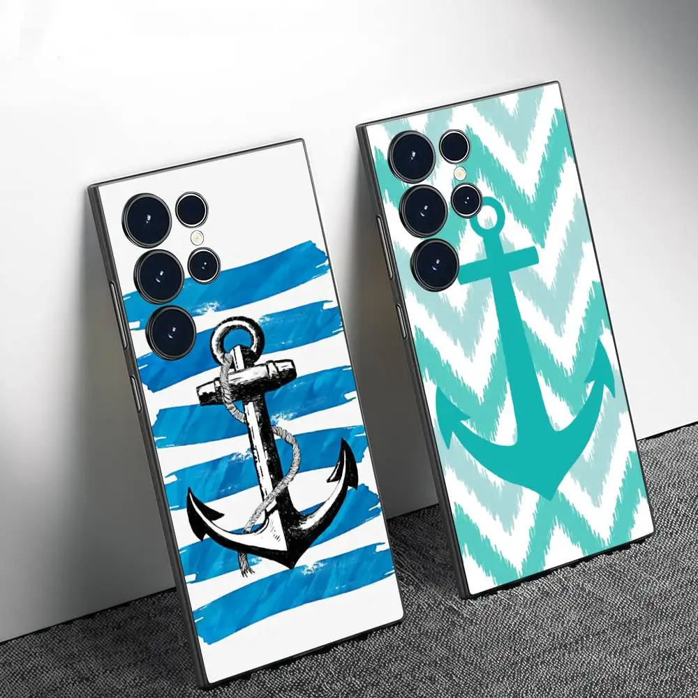 

Navy Stripes Anchor Phone Case For Samsung Galaxy S25 S24 S22 S23 Ultra S21 S20 Plus Frosted Full Soft Case