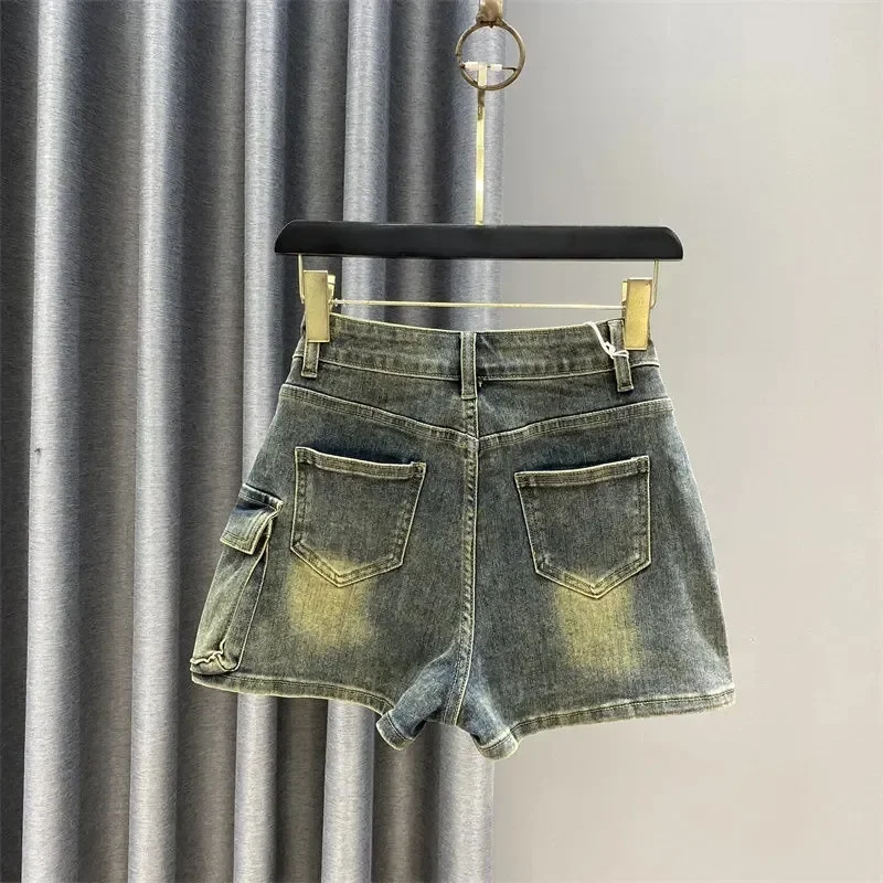 미국 레트로 하이웨이스트 데님 숏 스커트 여성용 여름 신상 힙커버 A라인 다용도 스커트 팬츠