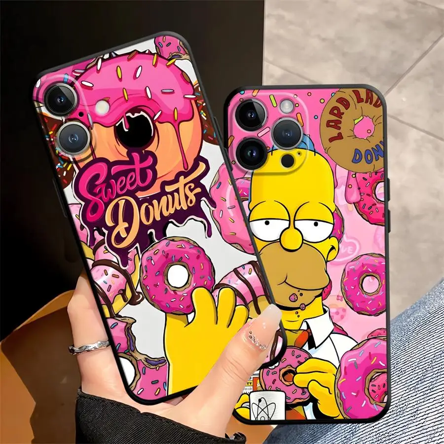 Homer Simpson Hülle für iPhone XR XS Max 7 8 Air 13 12 11 17 Pro 15 16 14 Plus Schwarze Weiche Handyhülle