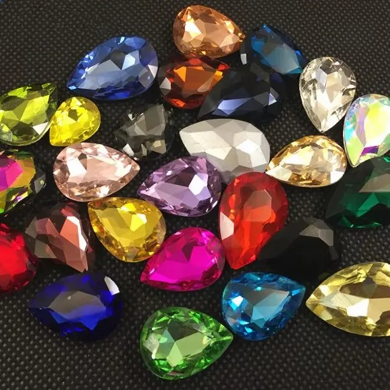 All Colors Glass Crystal POINTED BACK Teardrop Rhinestones 4x6,7x10,10x14,13x18,18x25,20x30mm Dress Drop Stone