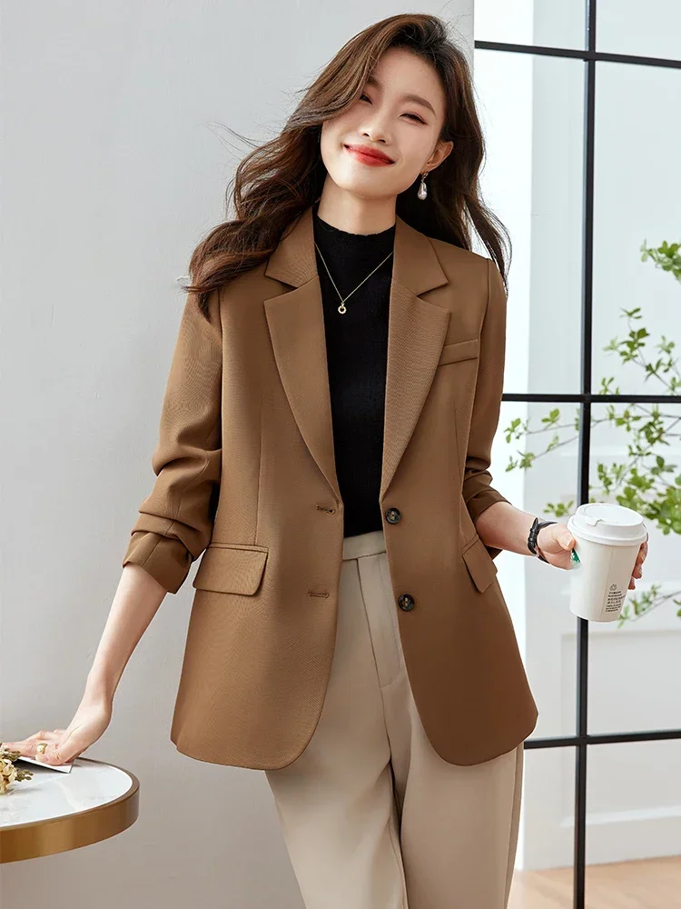 Fashion Women Casual Blazer Coat Pink Coffee Black Female Long Sleeve Single Breasted Loose Ladies Jacket For Autumn Winter