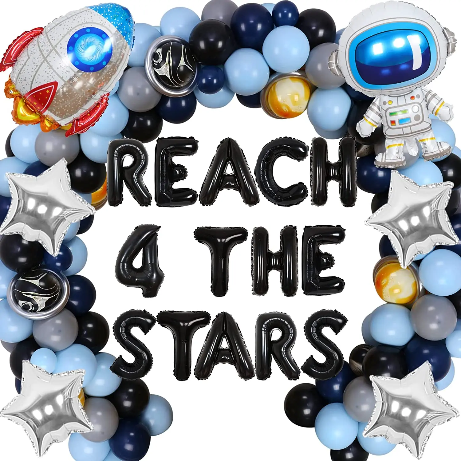 

Sursurprise Space Theme 4th Birthday Party Decoration Reach 4 The Stars Banner Outer Space Balloons Garland Kit for 4 Years Old