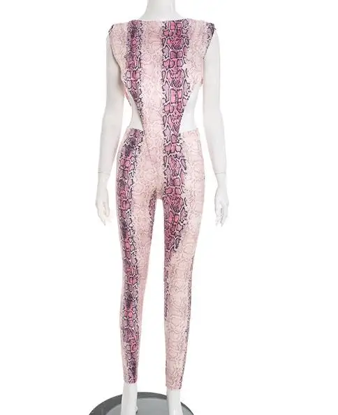 Fashionable Snake Print Inverted Triangle Sleeveless Jumpsuit and Tight Pants Set for Summer Women's Personality 2-Piece Set