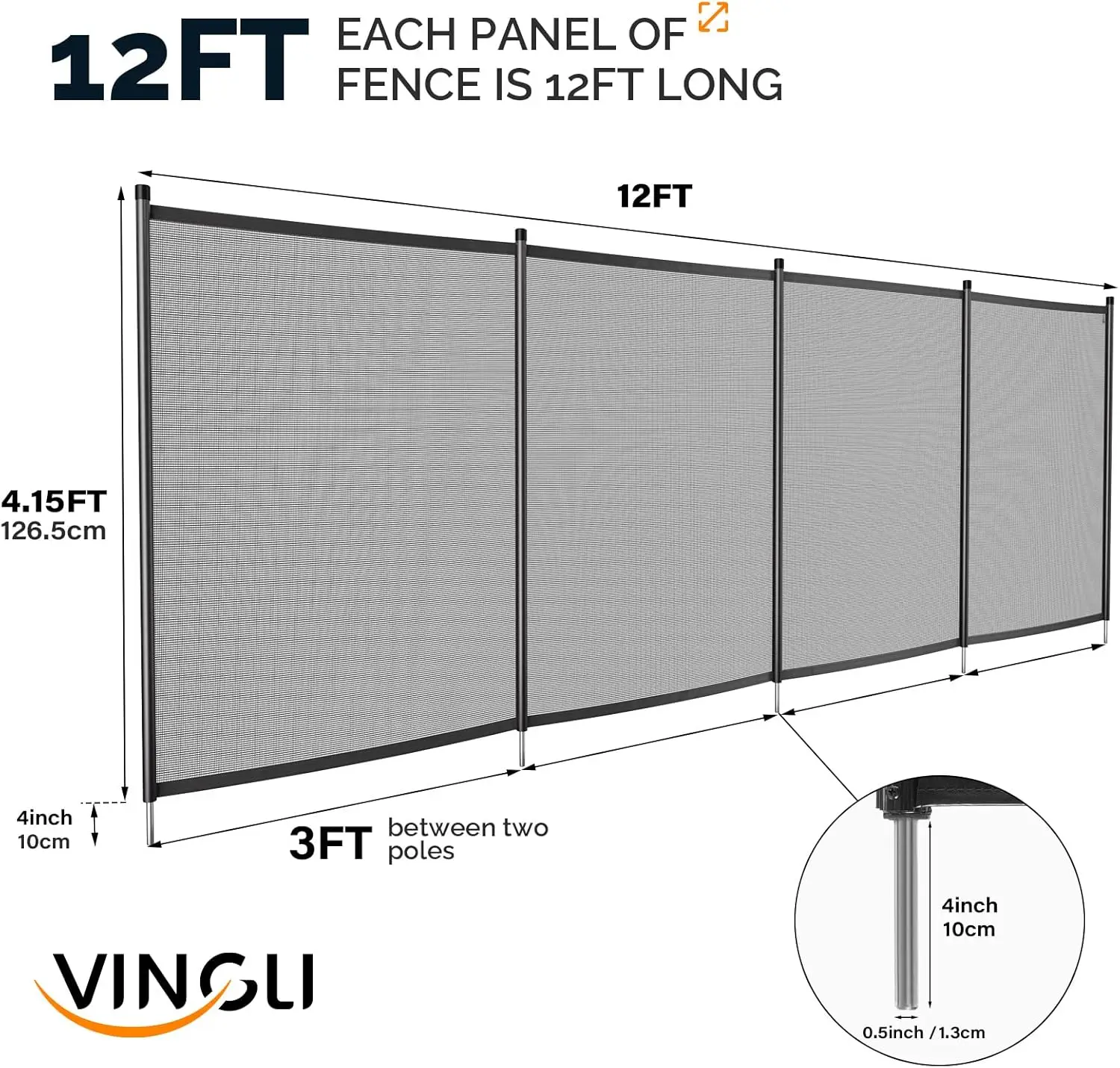 VENGLI-Cerca De Piscina, Esgrima De Segurança Terrestre, Preto, 4ft x 108ft