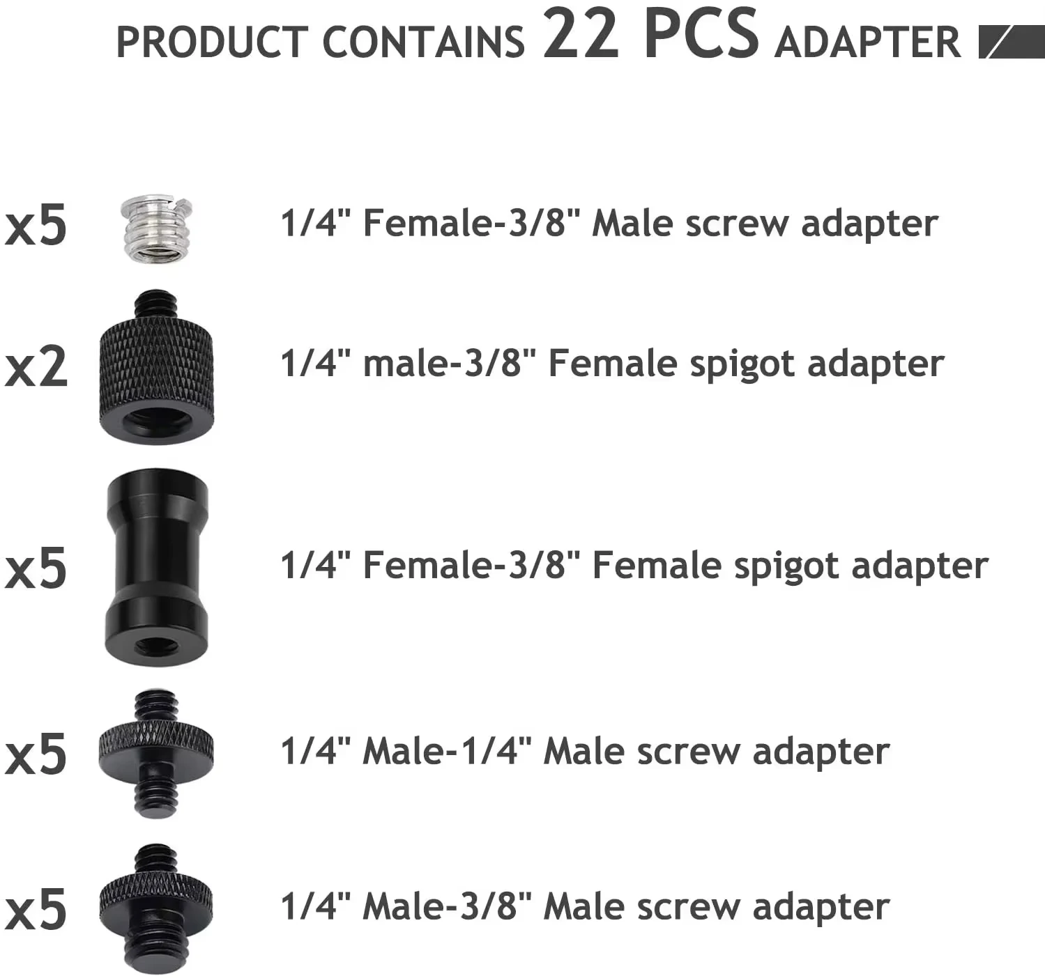 22 Pcs Camera Screw Adapter 1/4 to 1/4 and 1/4 to 3/8 Tripod Mount Converter Set fr Camera Mount, Monopod, Ballhead, Flash Light