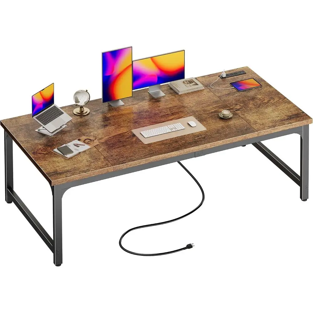 63 x 31.5 inch Desk with Power Outlets & USB-C, 0.95 Inch Thicker Desktop, Robust Metal Tubes, Deep Computer Desk, Heavy Duty Oi