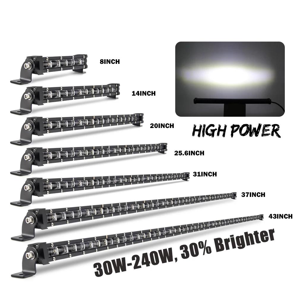 

High Power Quality Driving Beam 6D Offroad 8" 14" 28" 32" Inch Dot Emark Single Row Truck Thin Slim Car Led Light Bar