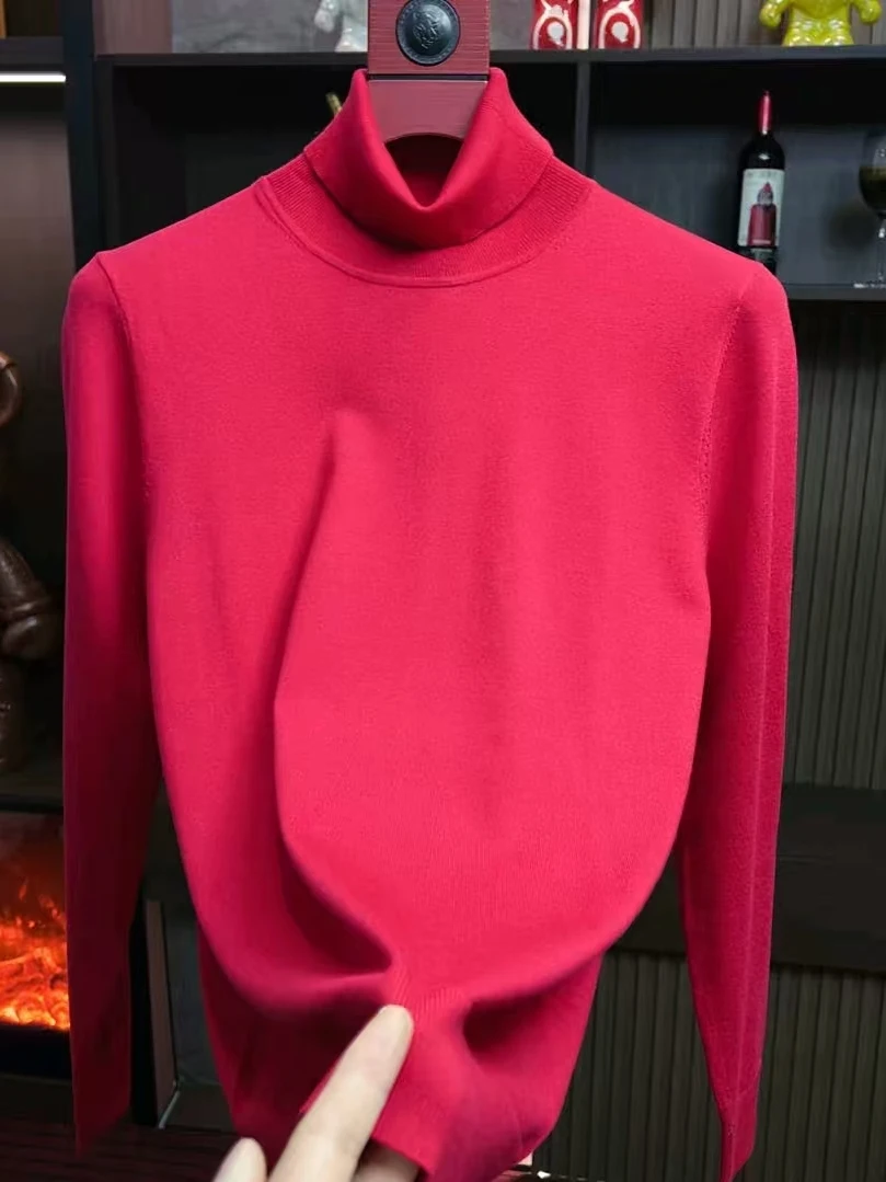 

Красный вязаный свитер для мужчин: новогодняя коллекция, модный повседневный зимний свитер с длинным рукавом, круглым вырезом, антибактериальный, мягкий, средней толщины.