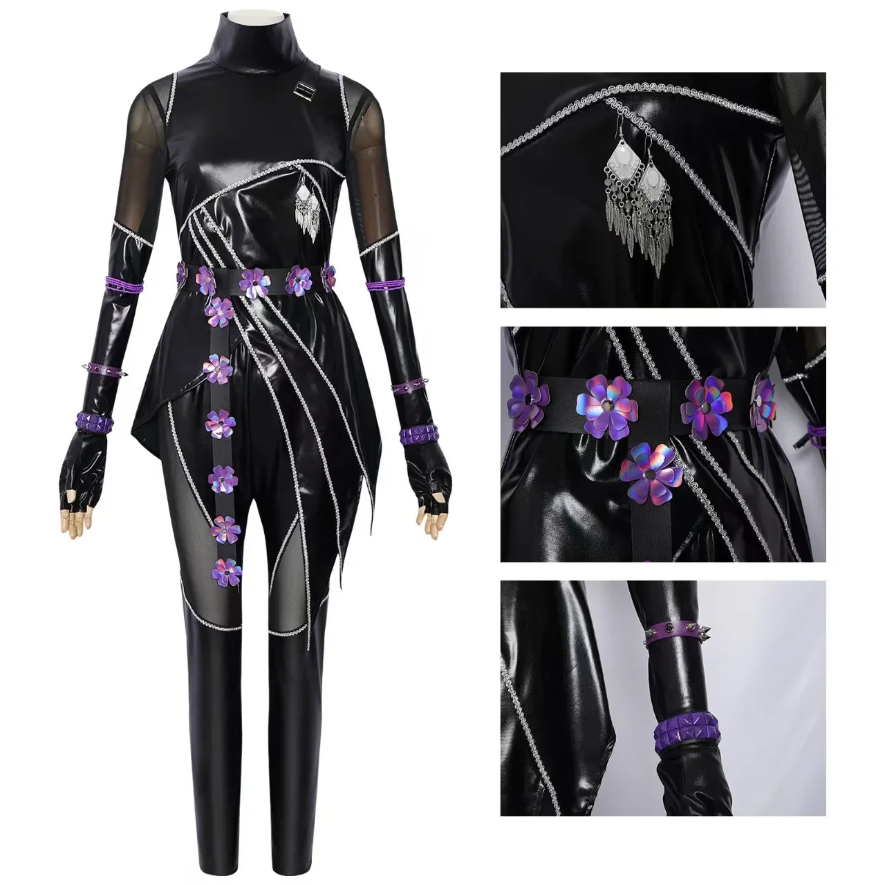 Kpop Demons Hunters Rumi Cosplay Costume Wig Black Leather Battle Suit Adult Women Coat Pants Belt Gloves Halloween Party