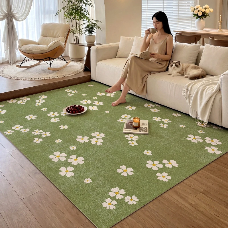 Large Area Bedroom Decor Green Carpet Flower Pattern Carpets for Living Room Thick Plush Lounge Floor Mat Fluffy Soft Study Rug