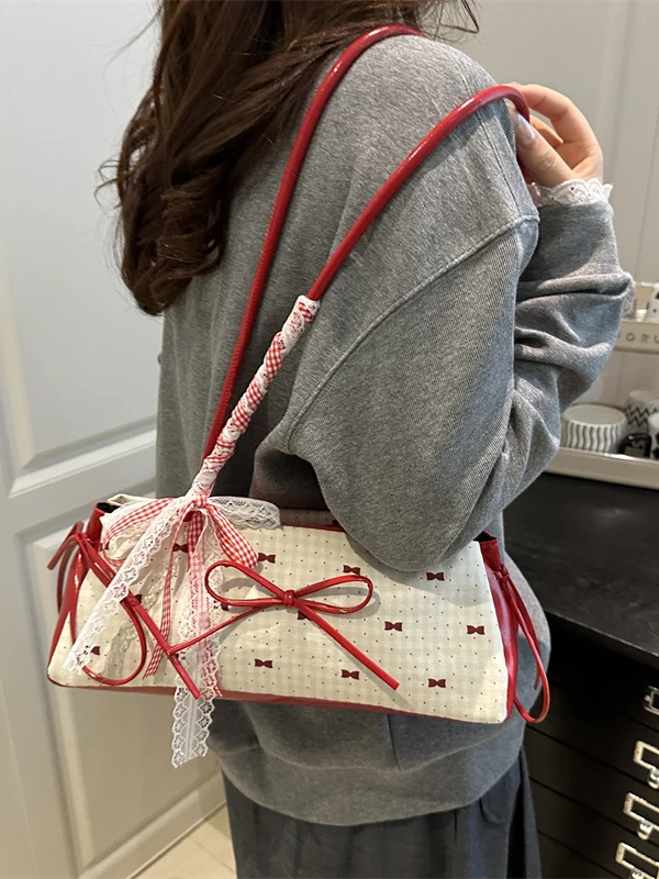 Cute  Knot Underarm Bag Women's Fashionable Polka Dot Simple Shoulder Handbag Trendy Single Shoulder Handbag