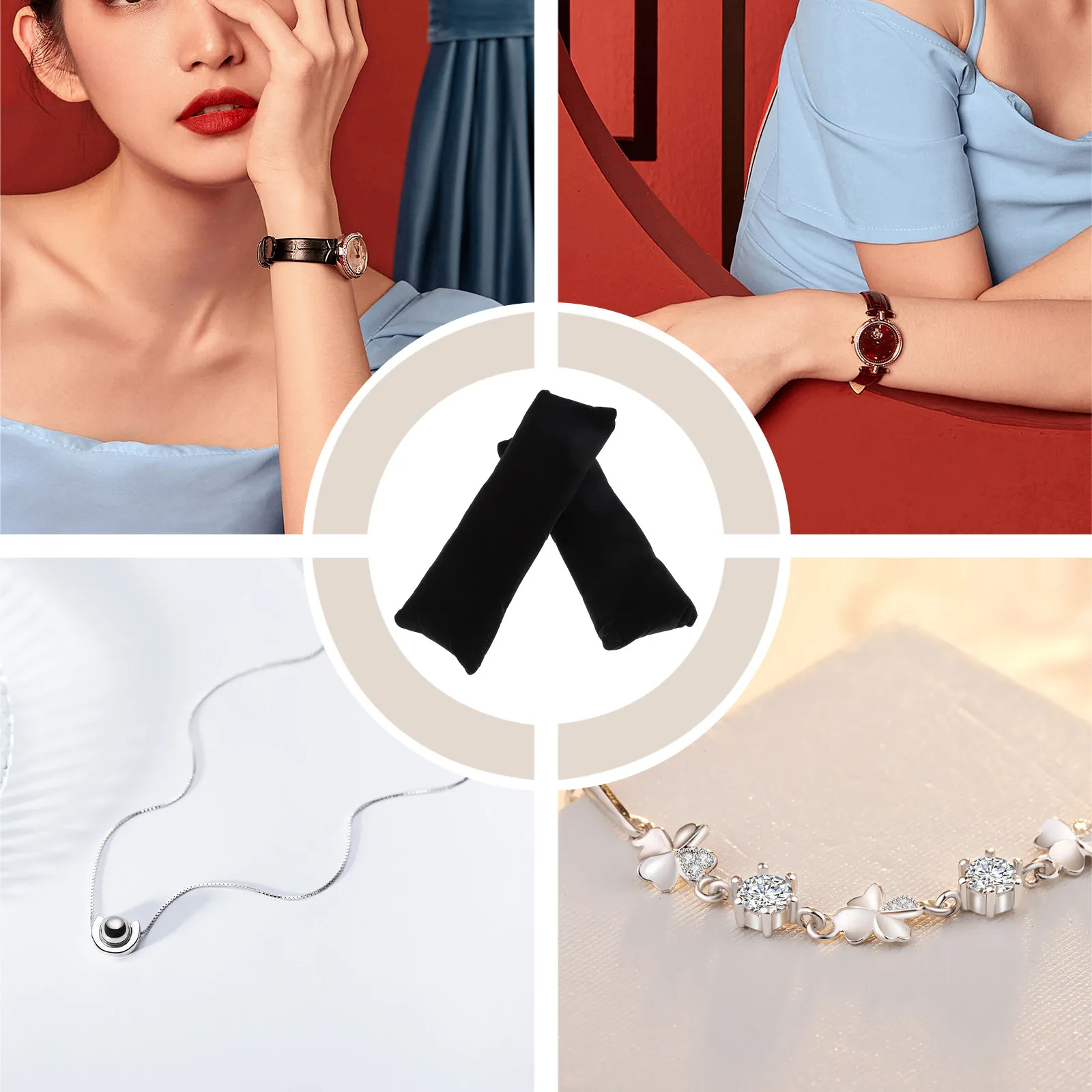 2Pcs High End Watch Display Pillows Jewelry Cushion for Bracelets Bangle Chain Support Soft Texture Graceful Look Professional view 4