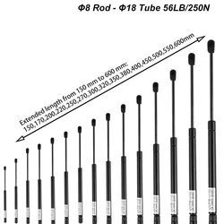1PC 250N/56LB 150-600mm Universal Gas Strut Ball Socket Lift Support Car Hood and Hatch Lift Trunk Camper Shell DIY Tool Box