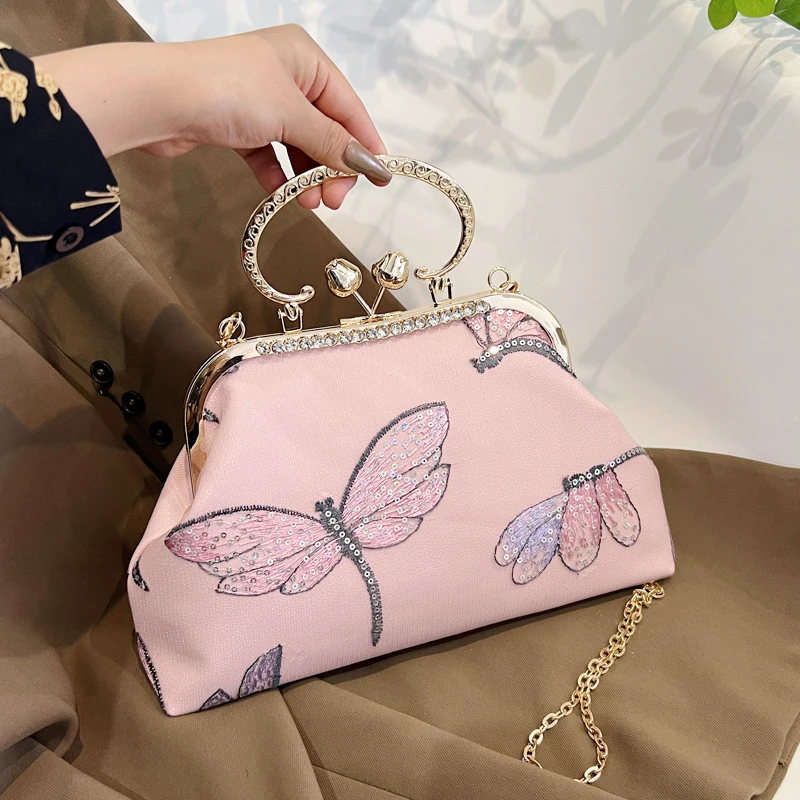 PROM shoulder crossbody bag handbag for women Sparkly Sequins Party Evening bag Butterfly embroidery Banquet Clutch bag for Girl