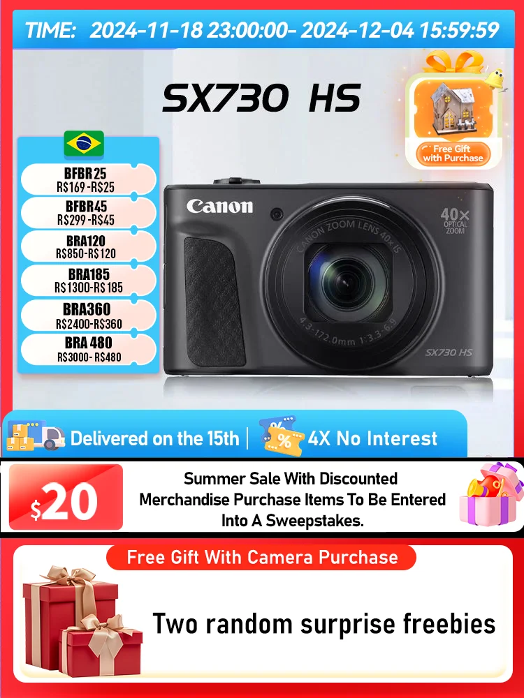 Canon PowerShot SX730 HS SX60 HS Portable Small Card Digital Camera 40X Optical Zoom Lens 1080P HD Video Cameras SX730 SX60（Used