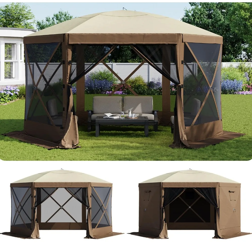 

12x12FT Pop Up Gazebo Screen Tent, 6-Sided Canopy Tent with Carry Bag and Stakes, Screen House Sun Shelter Tents, Customized
