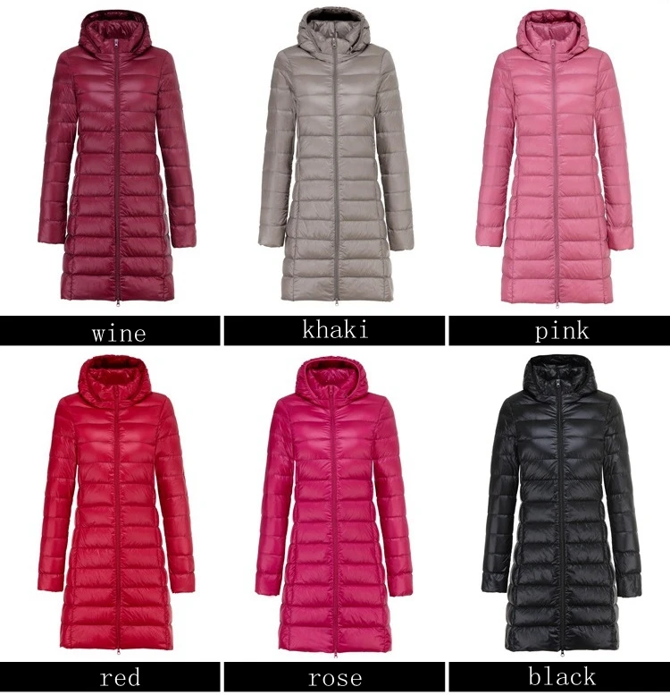 المرأة مع مقنعين أسفل معطف الإناث قبعة انفصال سميكة طويلة أسفل سترة المرأة الشتاء سترة خفيفة للغاية أسفل #5
