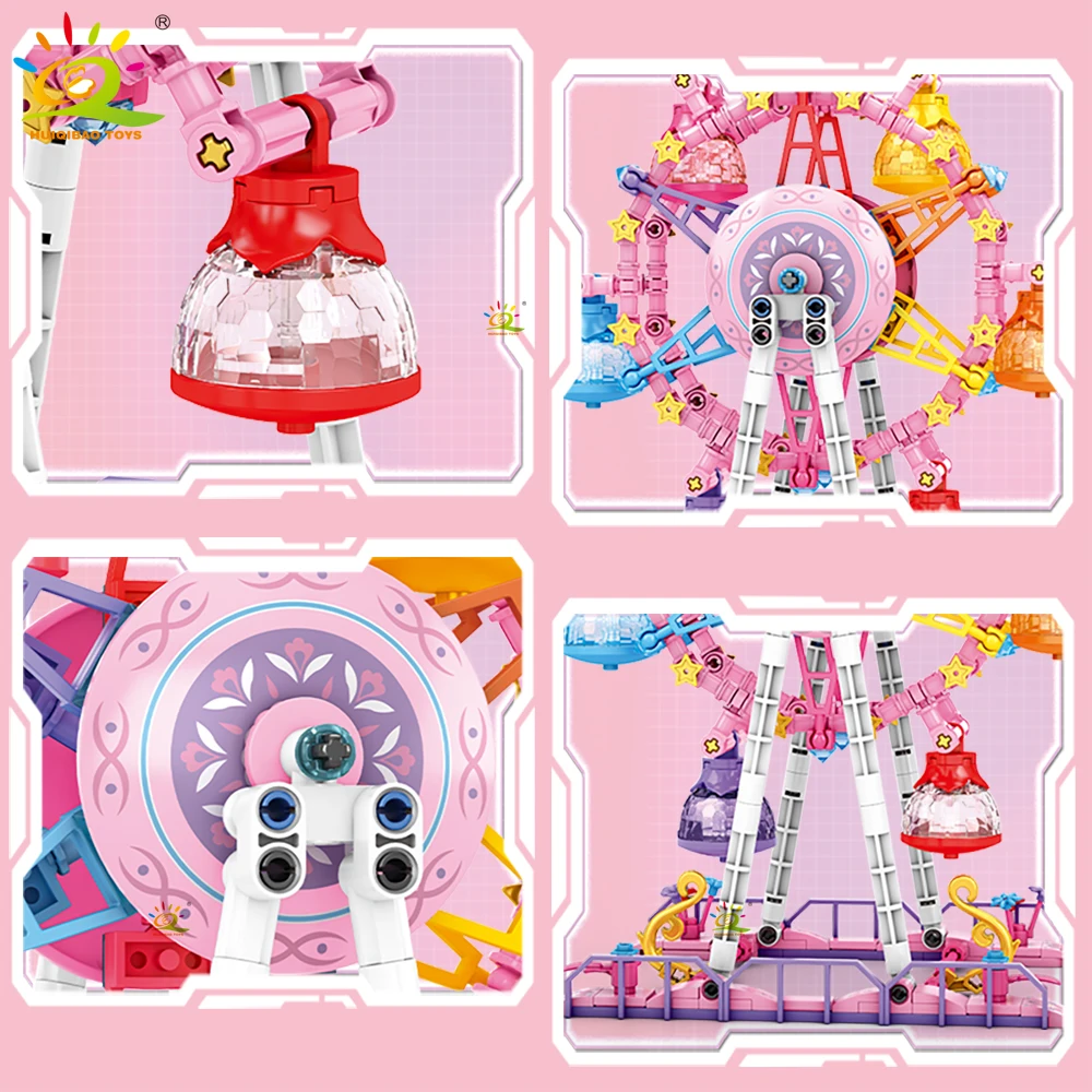 HUIQIBAO MOC Cute Ferris wheel Building Block Model Brick DIY Construction Toy for Children Desk Decor.