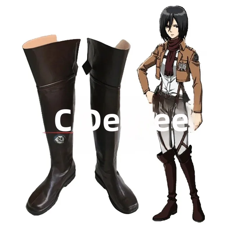 進撃の巨人キャラクター三笠アニメコスプレ靴ブラウンカスタムメイド-cos60-度小道具アクセサリーファンのための