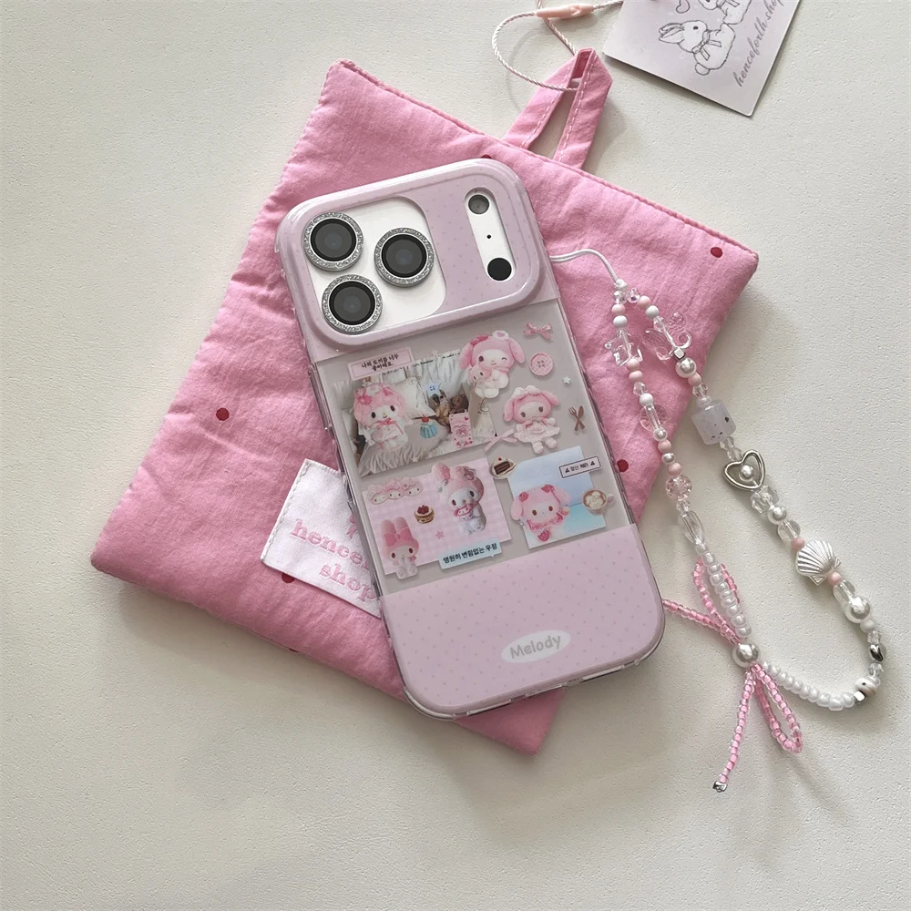 

INS Simple Polka Dot Cute Melody Phone Case for iPhone 16 15 Funda 14 13 17 Pro Max Cover Cartoon with Hinged Protective Cover