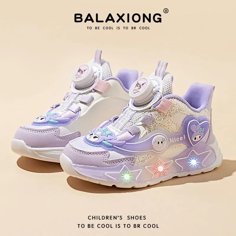 New Kuromi Shoes Kawaii Sanrio Girls Sneakers Light Up My Melody Tennis Cartoon Cute Princess Children Light Shoes Gift for Kids