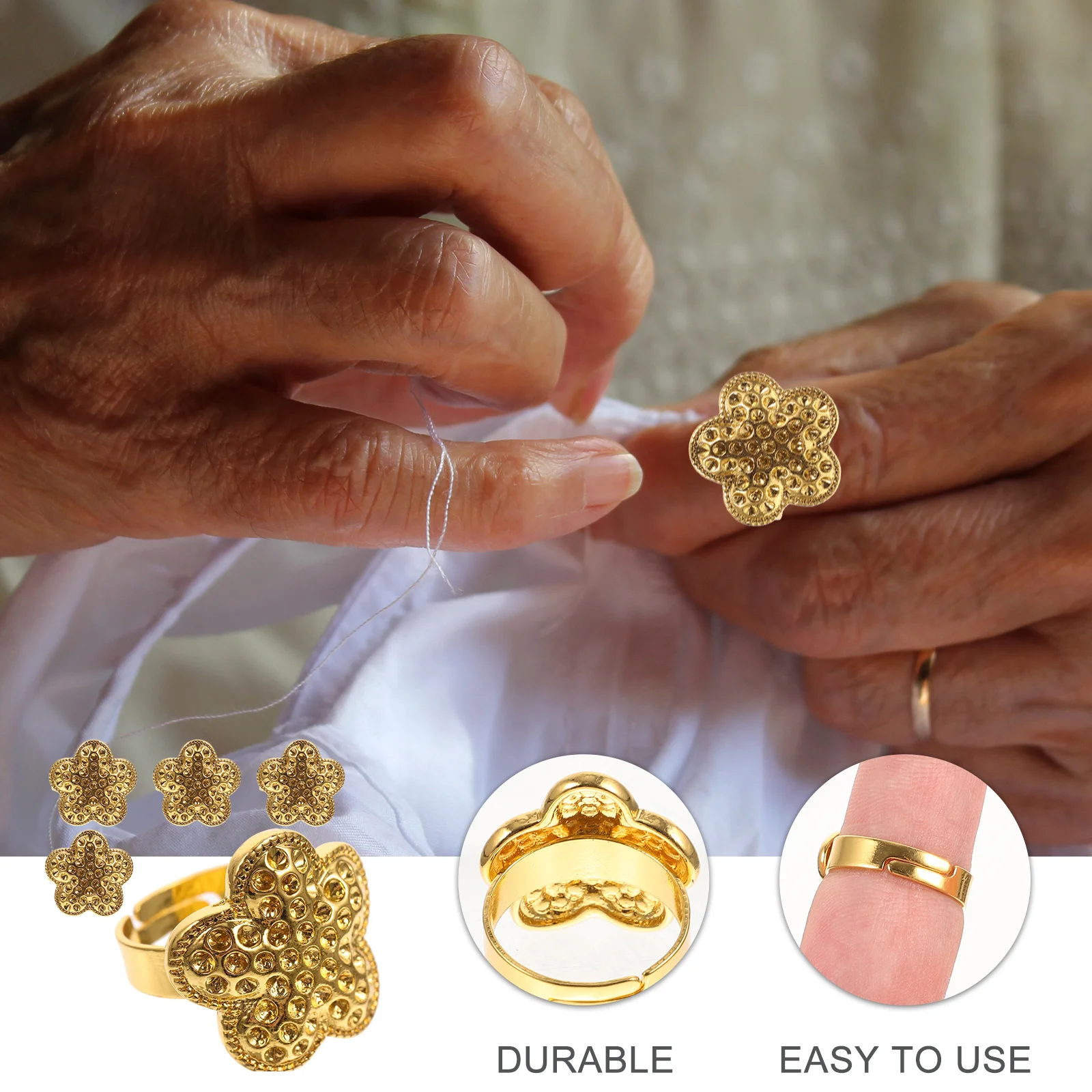 

5pcs Finger Ring Thimbles Adjustable Sewing Protectors For Handwork Needle Protection Cross Stitch Craft Diy Tools