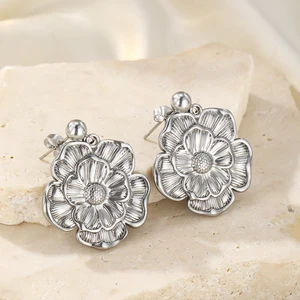 Large exaggerated flower earrings for women, oil pressure pendant, lightweight INS luxury, female jewelry, stainless steel, hanging 12 Main Sales Earring Pressure - №12