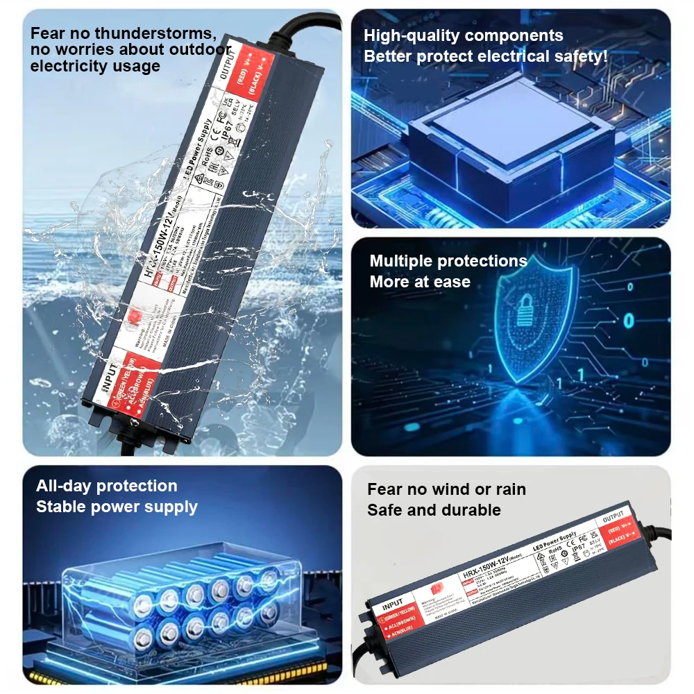 LED Outdoor Waterproof Switch DC Power Transformer AC100-277 RPM DC 12V 24V IP67 36W-600W Lighting Transformer