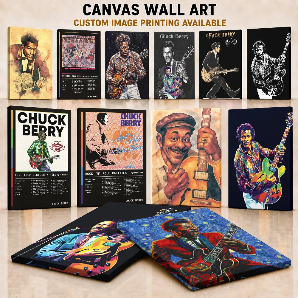 Chuck Berry Framed Canvas Print Poster Customized Photo Iconic Rock Legend Tribute Style Canvas Wall Art For Man Cave Fan Gift