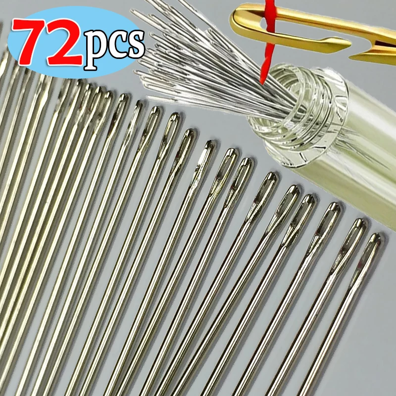 72pcs Blind Needle Elderly Needle-side Hole Hand Household Stainless Steel Sewing Needless Threading Apparel Sewing DIY Needles