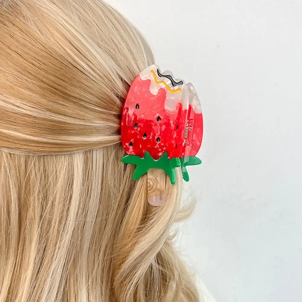 Preciosa y Adorable Pinza de Pelo con Diseño de Tiburón de Helado, Serie Frutas Dulces de Verano, Pinza de Pelo Colorida con Forma de Comida Deliciosa para Niñas