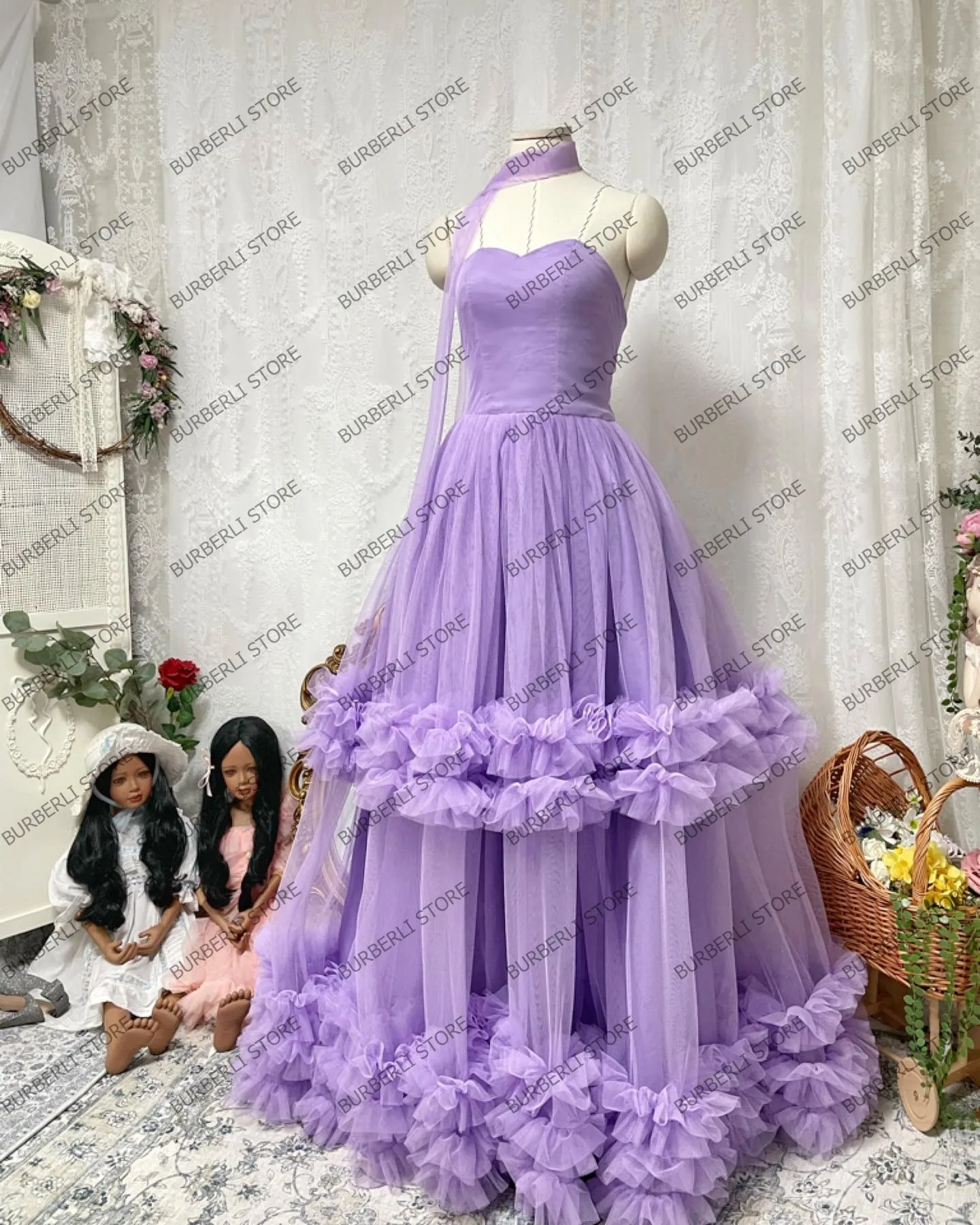 Vestidos de baile de malha para mulheres, babados bonitos, tule em camadas, vestidos inchados para mulheres, vestido feminino, comprimento do chão, imagem real, festa de aniversário