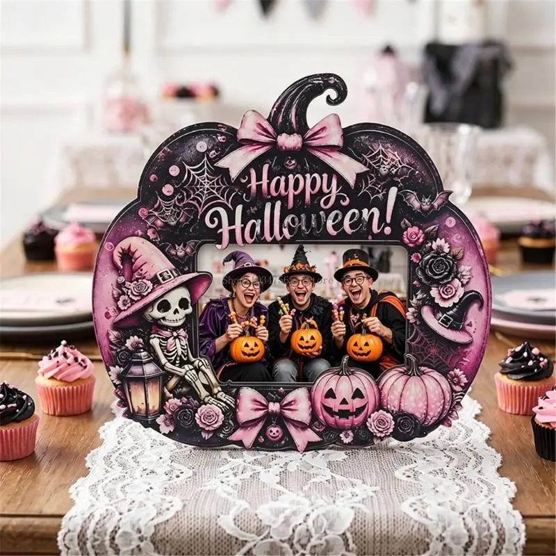 Photo Frame for Shelf Desk and Entry Table Display with Halloween Pattern Panel, Single Piece, and Build