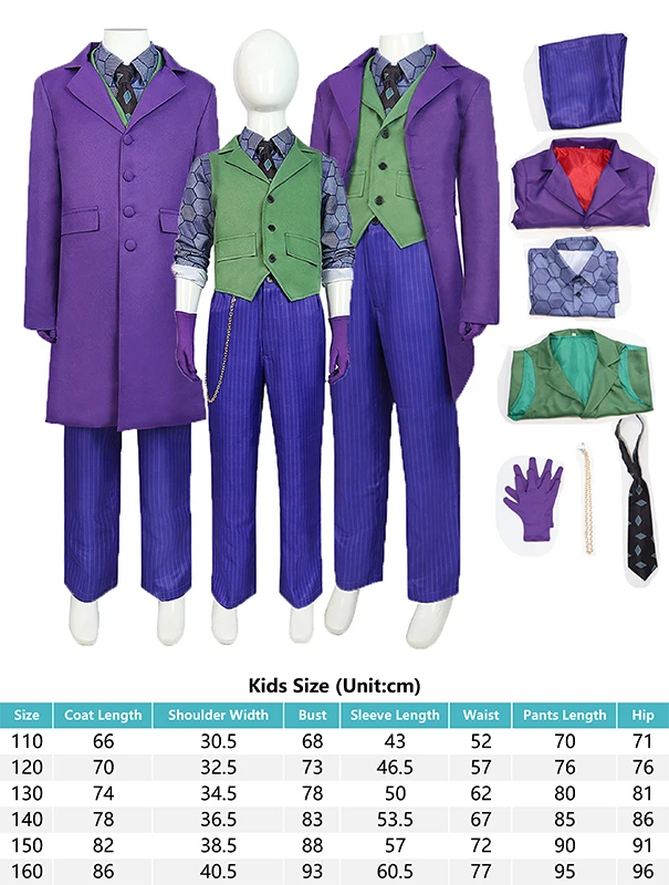 Disfraz de la película Dark Cos para niños y niñas, traje de Cosplay de Heath Ledger, abrigo de fantasía, pantalones, traje de Carnaval de Halloween