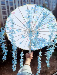 82CM 32'' Skyblue Hanfu Parasol Flowers Waterproof Car Umbrella Dance Cosplay Japan Sakura Spring OilPaper Cosplay El Principito