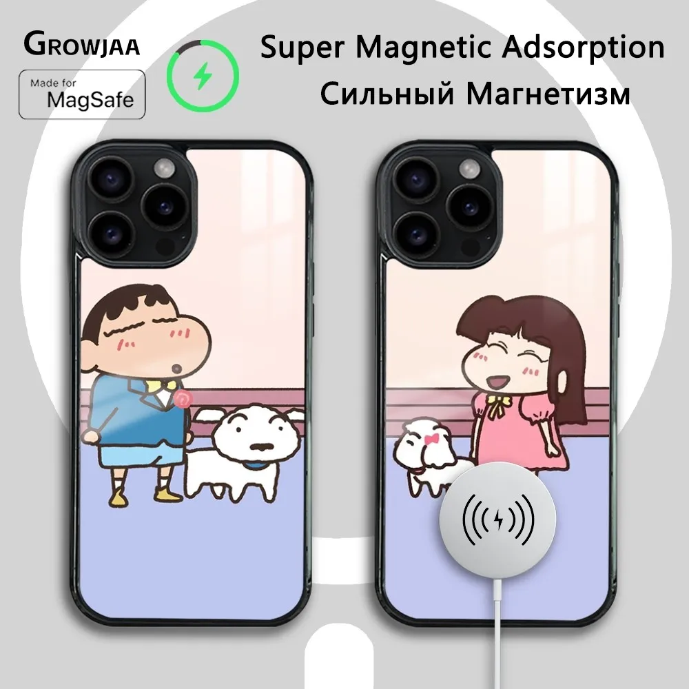 S-Shin-chan Crayon Lovers Cute Magsafe Phone Case For iPhone 15 14 13 12 11 Pro Max Plus Mini Mirror Wireless Magnetic Cover