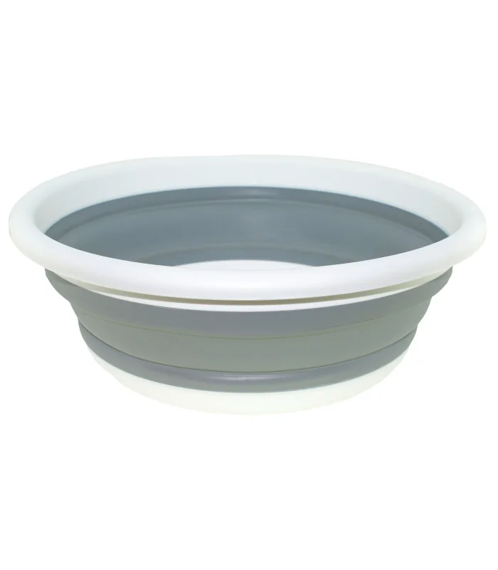 Tradineur-Round pp rubber folding bowl, bucket, bucket, bucket, space saving, cleaning (white and gray