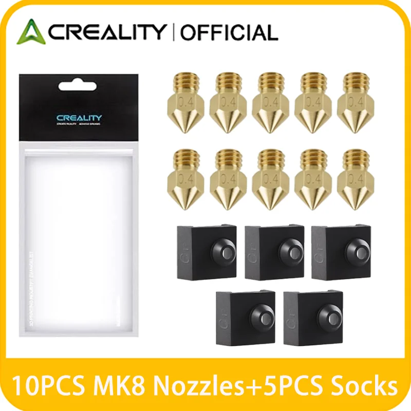 15PCS Creality MK8 Brass Nozzle Kit 0.1/0.2/0.4/0.6/0.8/1.0MM Extruder Nozzles With Silicone Sock for Ender 3/CR 10 Series