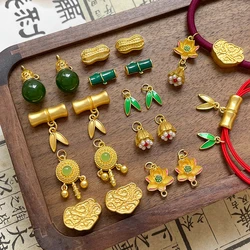 6pcs Colored Glaze Peanut Gourd Lotus Pendant Diy Handmade Jewelry Bracelet Braided Red Rope Bead Accessories Material Charms