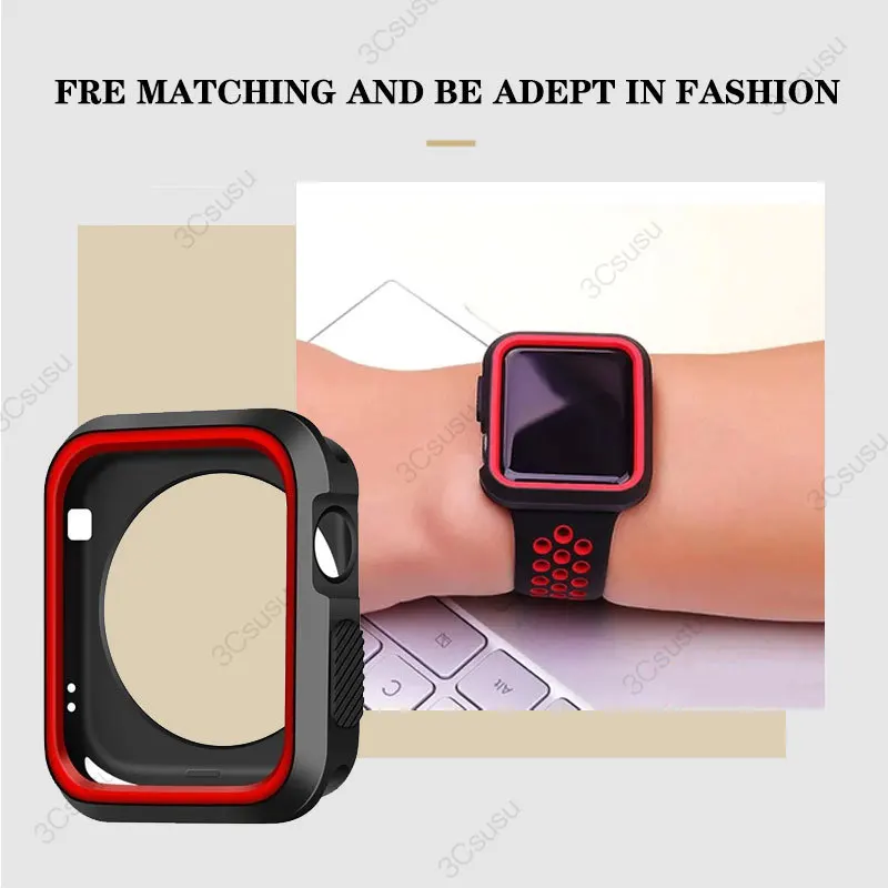 Capa de Silicone para Apple Watch, Bumper Shell Protector, Acessórios iWatch, Série 9, 8, 6, 5, SE, 7, 44mm, 40mm, 45mm, 41mm, 42 milímetros, 38 milímetros