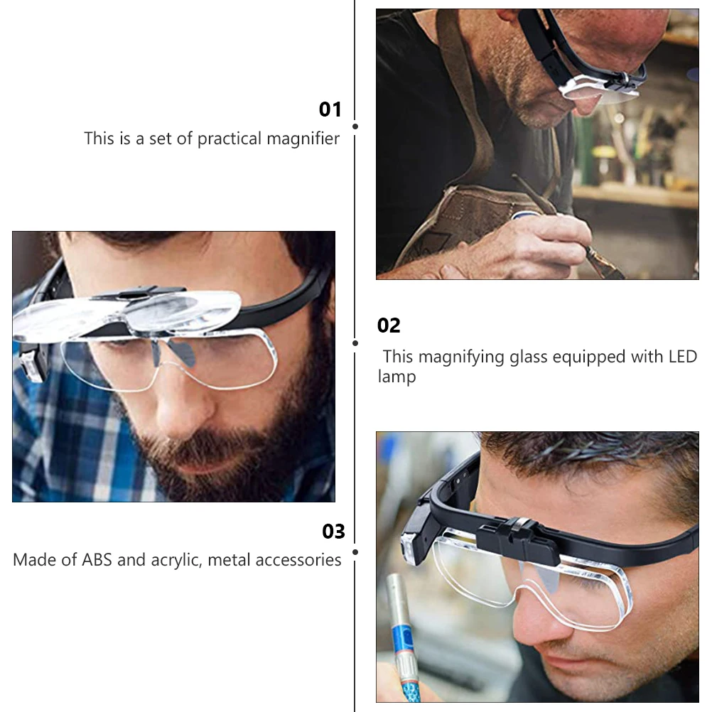 

6x LED Glasses Head Mounted Acrylic Lens Work Mirror Reading Repair Portable Night Magnifier With Light Use Instruments