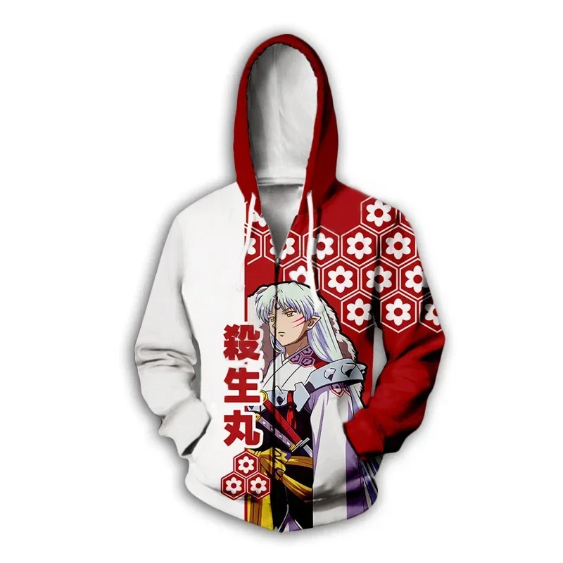 เสื้อฮู้ดคอสเพลย์อนิเมะ Inuyasha Sakuya Izayoi มีฮู้ดแนวสปอร์ตพิมพ์ลาย3D ฮาราจูกุซิปบางๆสำหรับฤดูใบไม้ผลิฤดูใบไม้ร่วง