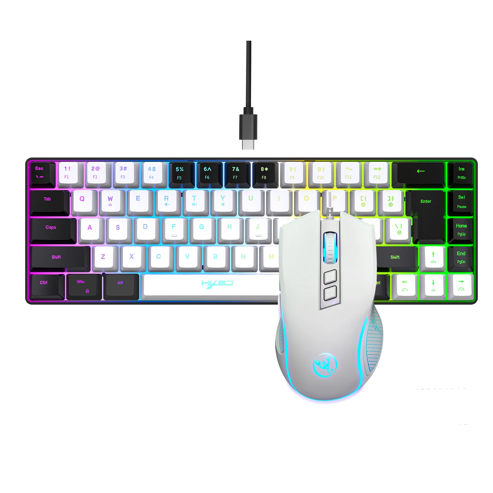 2024 neueste hxsj mini v200 68 tasten mechanisch fühlen tastatur kompakt rgb leuchtende gaming maus und tastatur kombinationen für pc-spiele