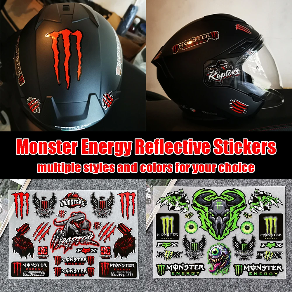 Monster Energy Reflective Stickers Kawasaki Motorcycle Car Modification Ghost Claw Helmet Decals Snowboard Waterproof Sticker 
