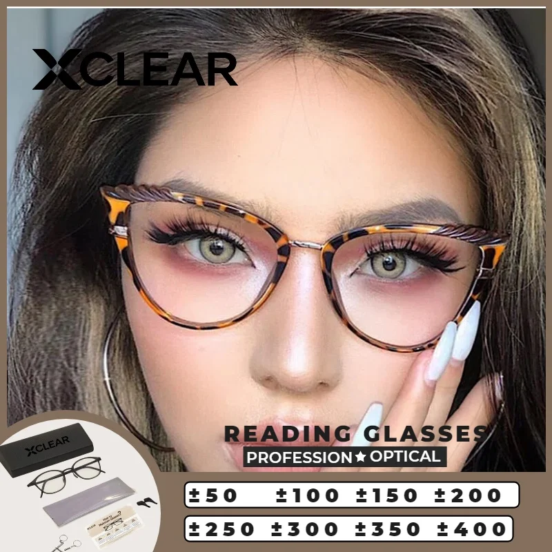 

XCLEAR Women Fashion Anti-Blue Light Reading Glasses Simple Cat Eye Glasses Frame Prescription Optical Myopia Hyperopia Eyeware