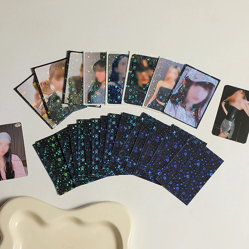 20 hojas de fundas para tarjetas pequeñas con estrella brillante láser, bolsa protectora para tarjetas fotográficas de ídolo, película protectora para tarjetas de 6,1 cm X 9,1 cm