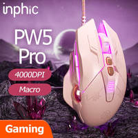 Factory Sales Inphic W8 Wired Gaming Mouse 4000DPI 7 Buttons Macro definition RGB Breathable Lamp Silent Computer Pink Mouse
