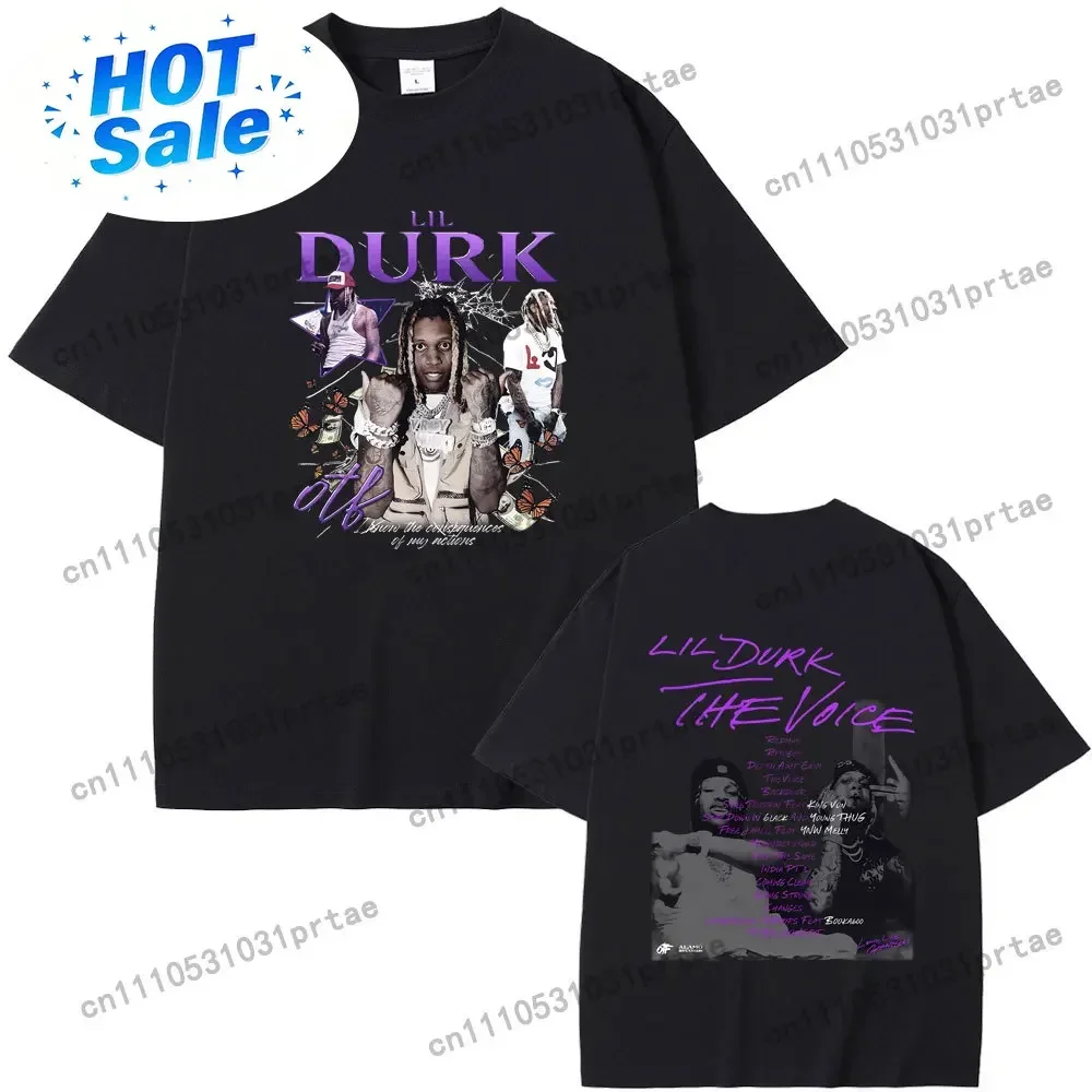 Rapper Lil Durk Hip Hop Fashion Vintage T-shirt Men Women's Round Neck Oversized Tshirt Men's 100% Casual Cotton Short Sleeve bL