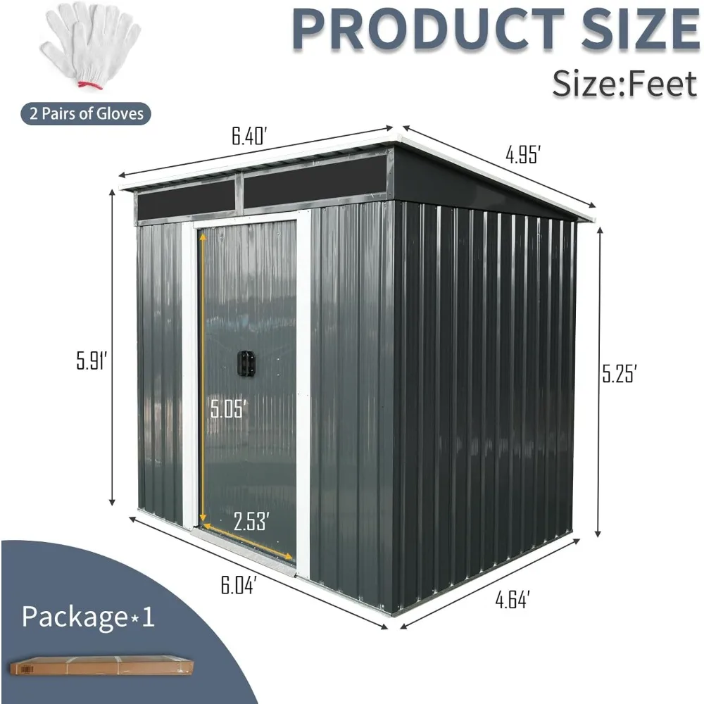 سقيفة تخزين معدنية خارجية مقاس 6 × 5 أقدام مع أرضية أرضية، وسقيفة أدوات من الفولاذ المجلفن مع باب منزلق قابل للقفل، ولوحة شفافة و #6