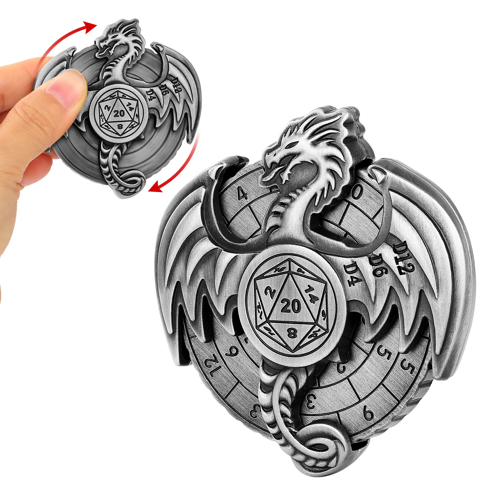 Spinner Fidget Flying Dragon, Metalowy Spinner Retro 3D, Spinner EDC dla Dorosłych, Zabawka Antystresowa, Kostki do Gry RPG DND, Prezent Redukujący Stres